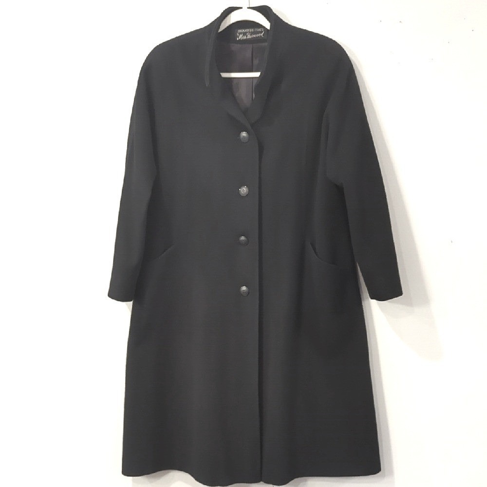 Vintage Wool‎ Coat Long Black size XL